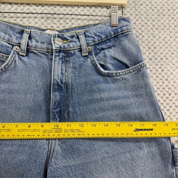 Zara Jeans Womens 4 Blue Medium Wash Cargo Carpenter Straight Legh High Rise - Picture 10 of 13